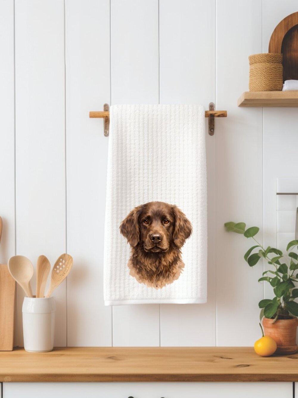 Flat Coated Retriever Dog Waffle Weave Decorative Kitchen Tea Towel
